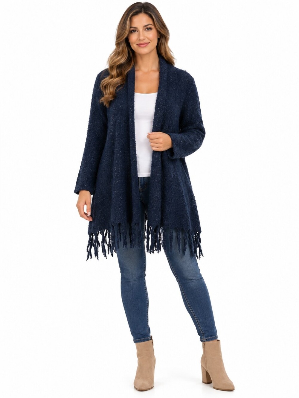 Chico's Navy Fringe Open-Front Cardigan Women' M